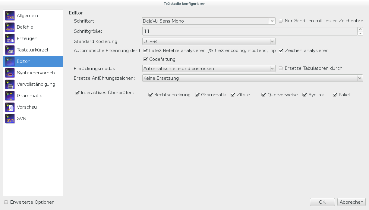 TeXstudio konfigurieren (Editor)