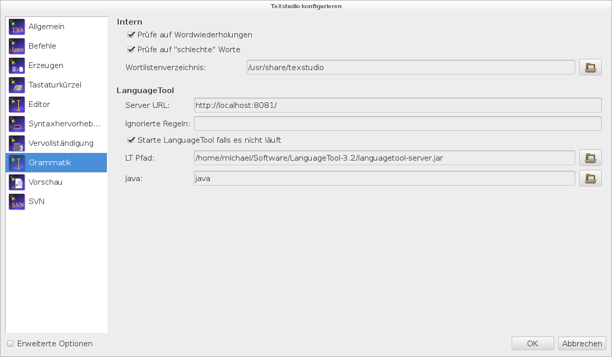 TeXstudio konfigurieren (Grammatik)