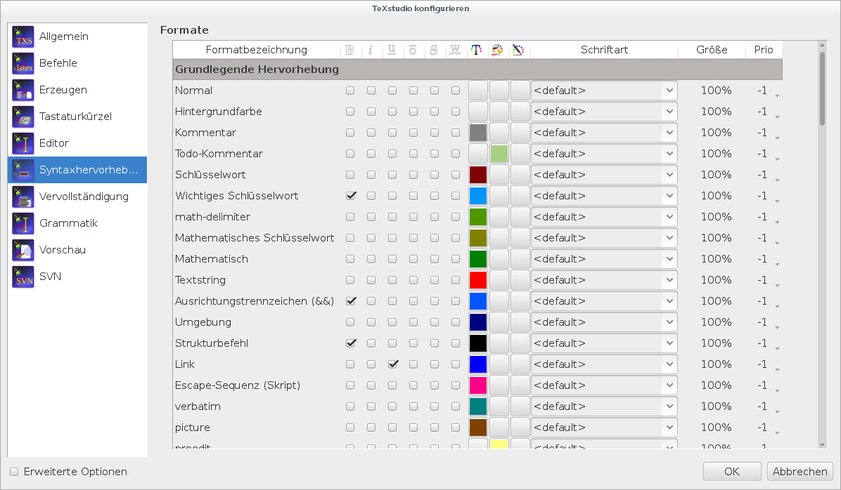TeXstudio konfigurieren (Syntaxhervorhebung)