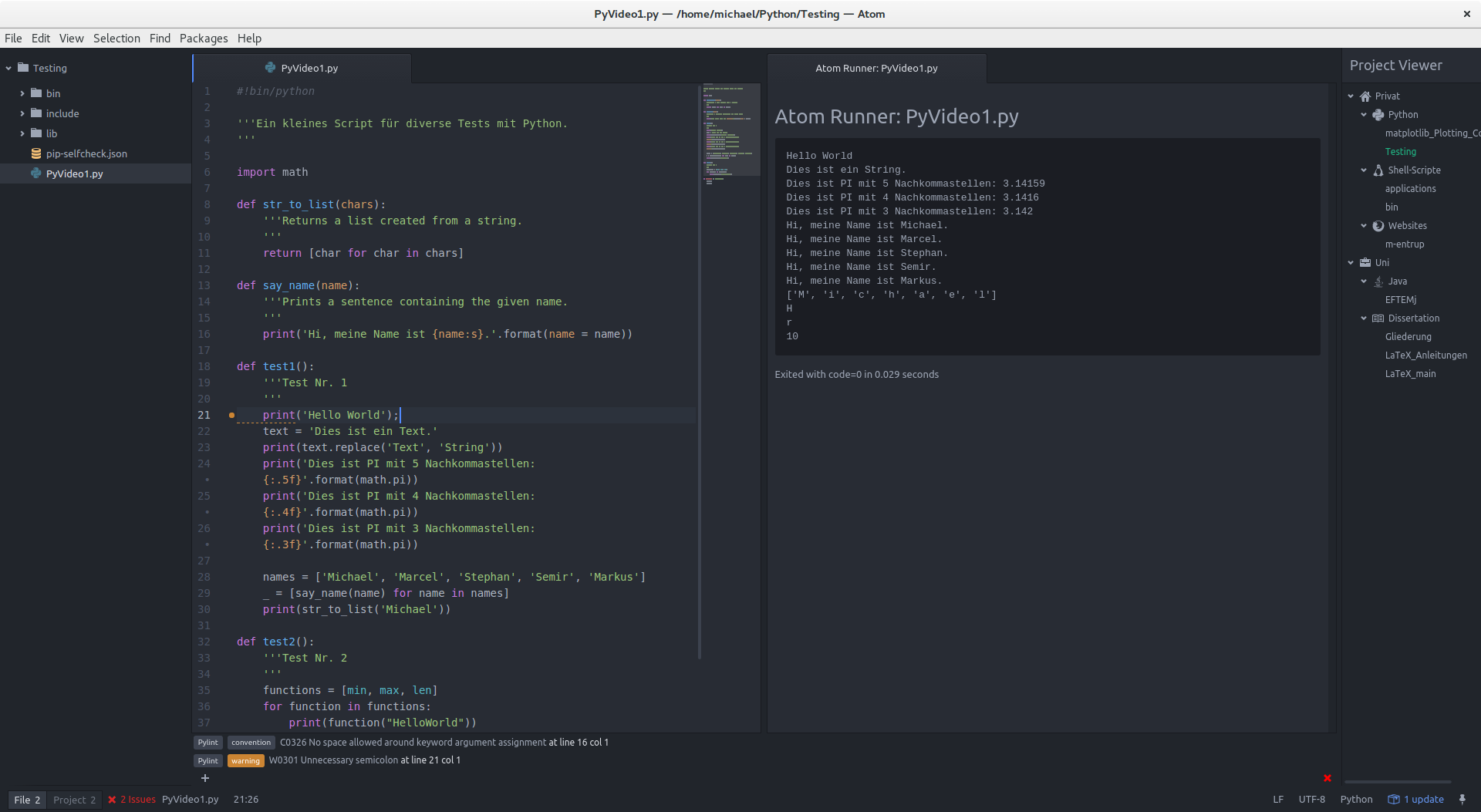Ein Python-Script in Atom